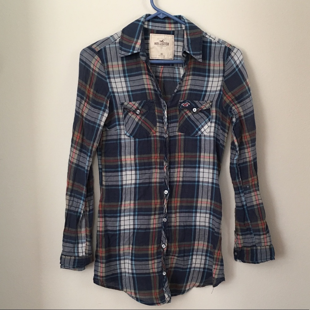 Hollister blue plaid shirt